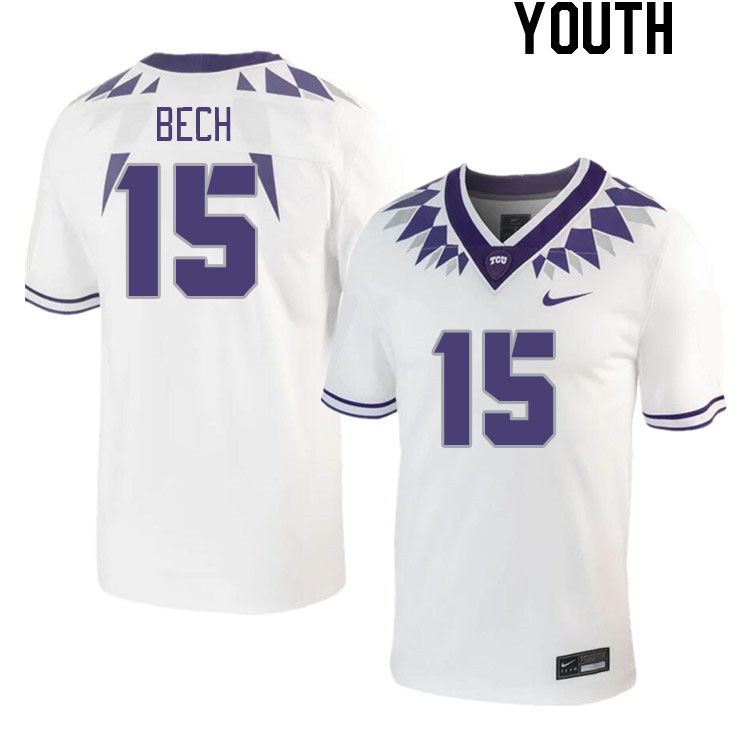 Youth #15 Jack Bech TCU Horned Frogs 2023 College Footbal Jerseys Stitched-White - Click Image to Close